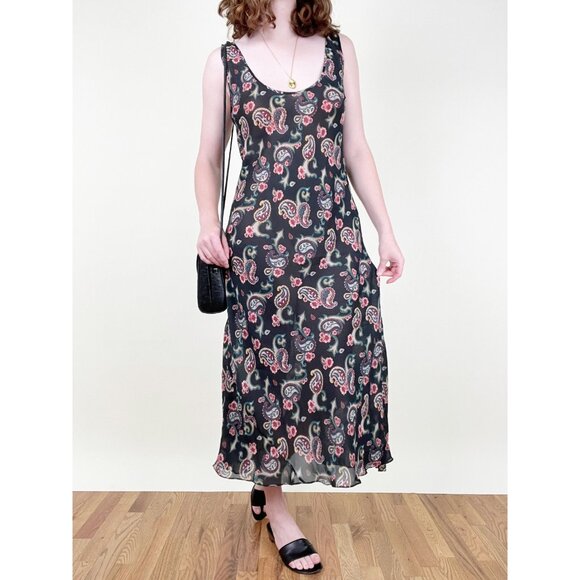 Vintage French Slip Dress Floral Print Midi Maxi Whimsigoth Summer Sun 90s Y2K - Picture 1 of 7
